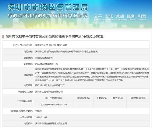 深圳市忆枫电子商务销售经抽检不合格产品 净庭垃圾袋 案
